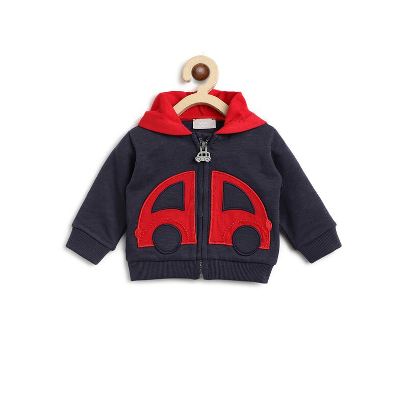 Boys Medium Light Blue Fleece Cardigan with Hood image number null
